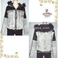 Fashion padded jeans cotton jacket with hood for lady